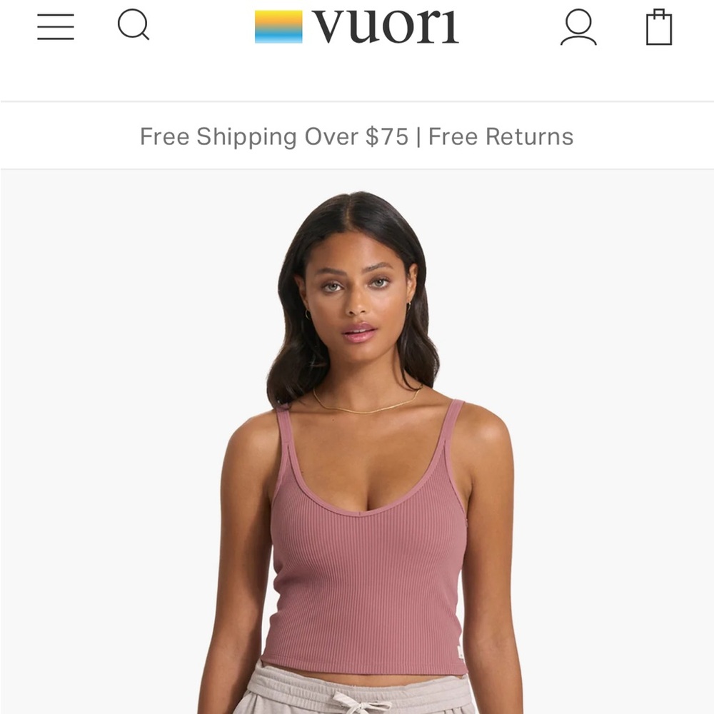 Vuori Women's Ribbed Tank Crop Top in Mauve Pink